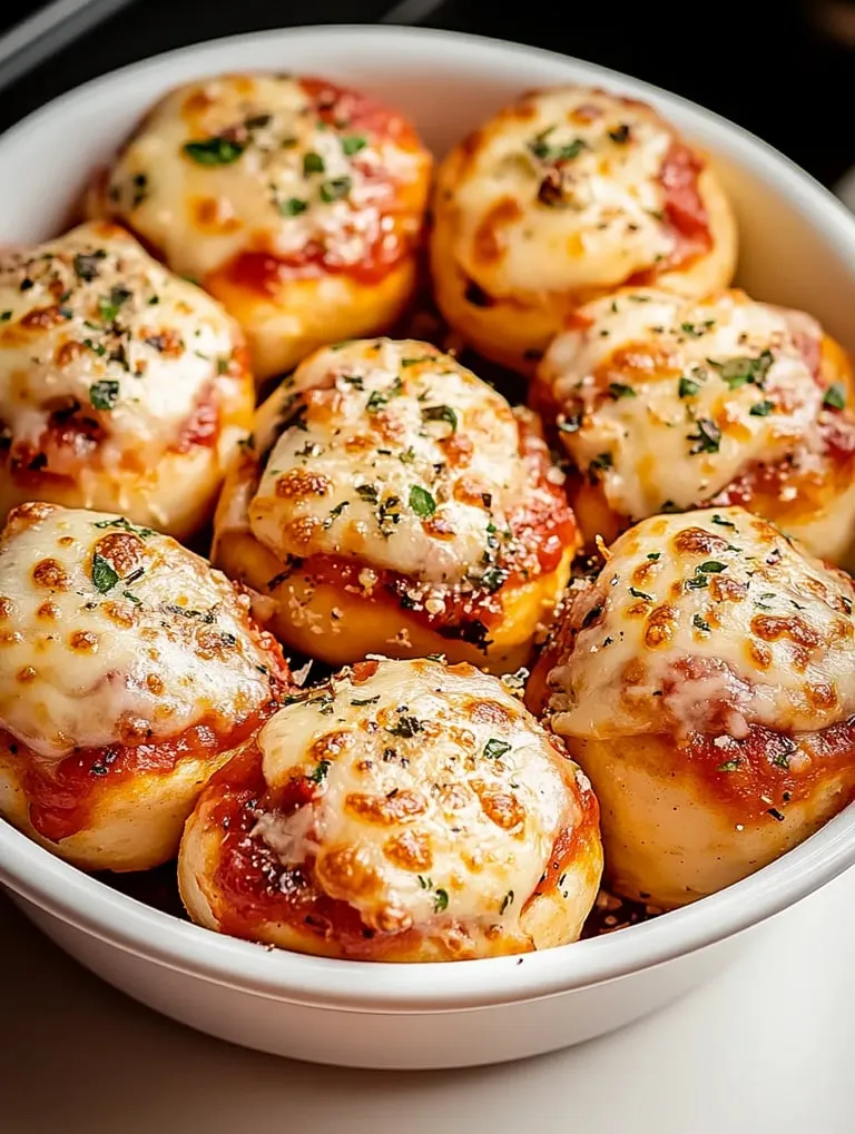 A bowl of cheese and tomato stuffed bread.