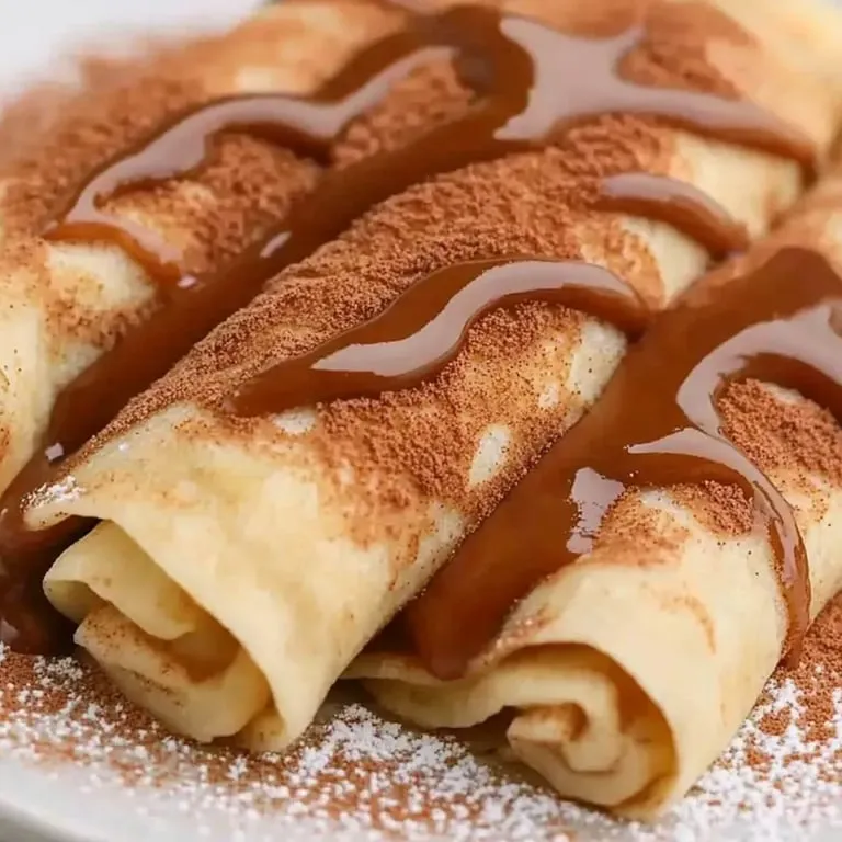 A plate of food with syrup drizzled over it.
