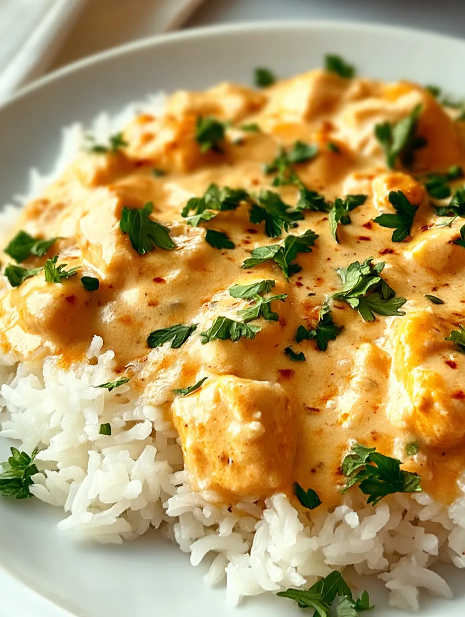A plate of rice with a creamy sauce and green herbs.