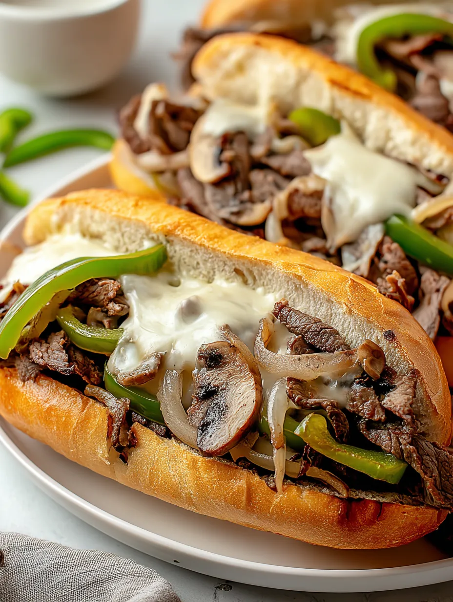 Two sandwiches with meat and mushrooms on a plate.