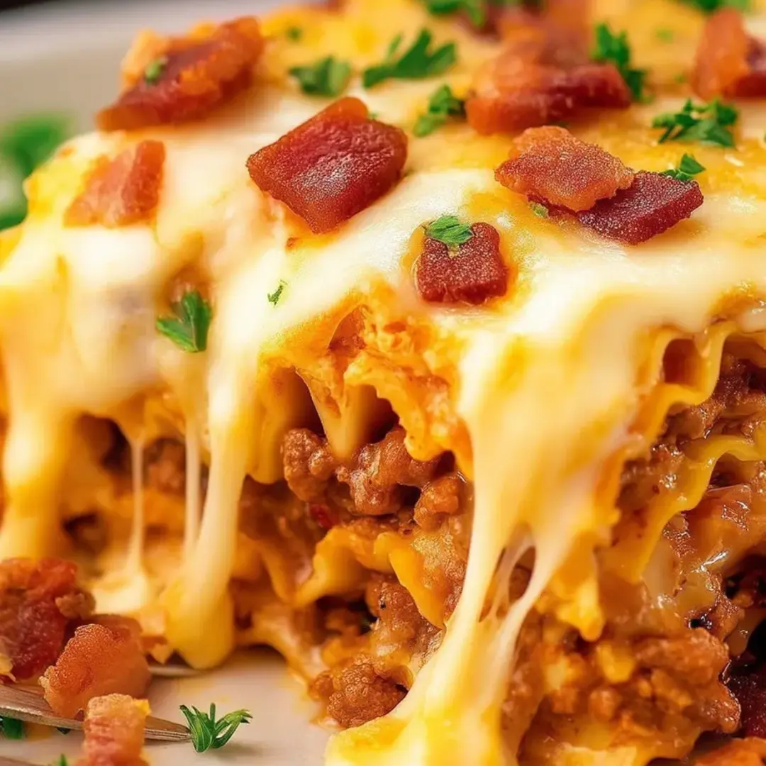 A plate of food with bacon and cheese.