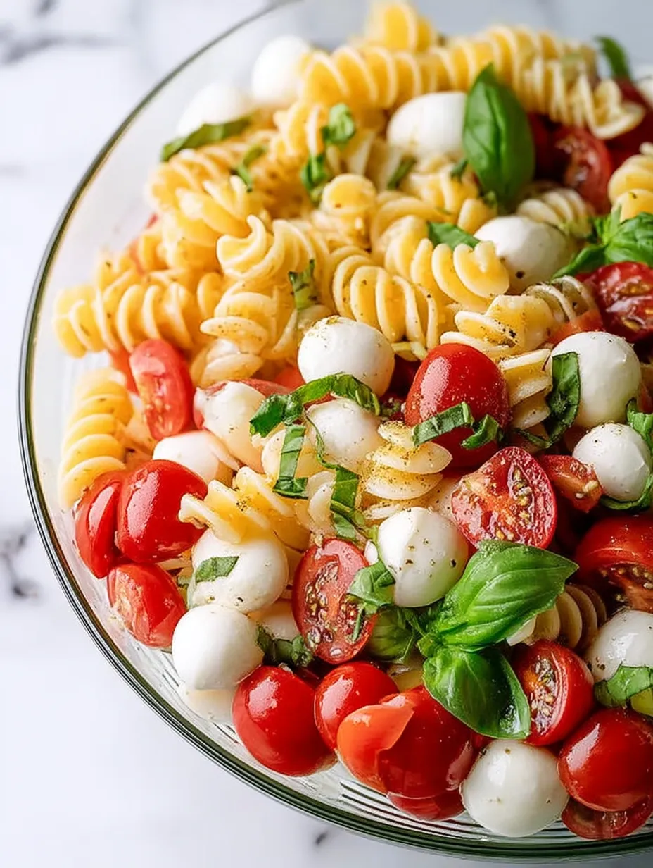 A bowl of pasta with tomatoes and basil.