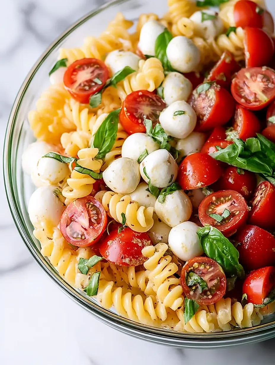 A bowl of pasta with tomatoes and basil.