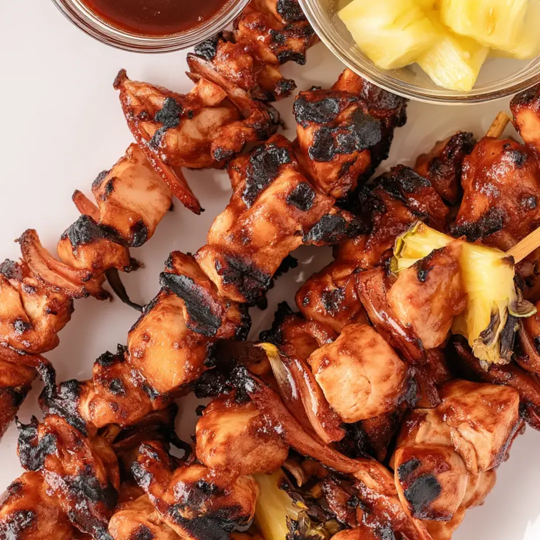 A plate of food with a pineapple on top.