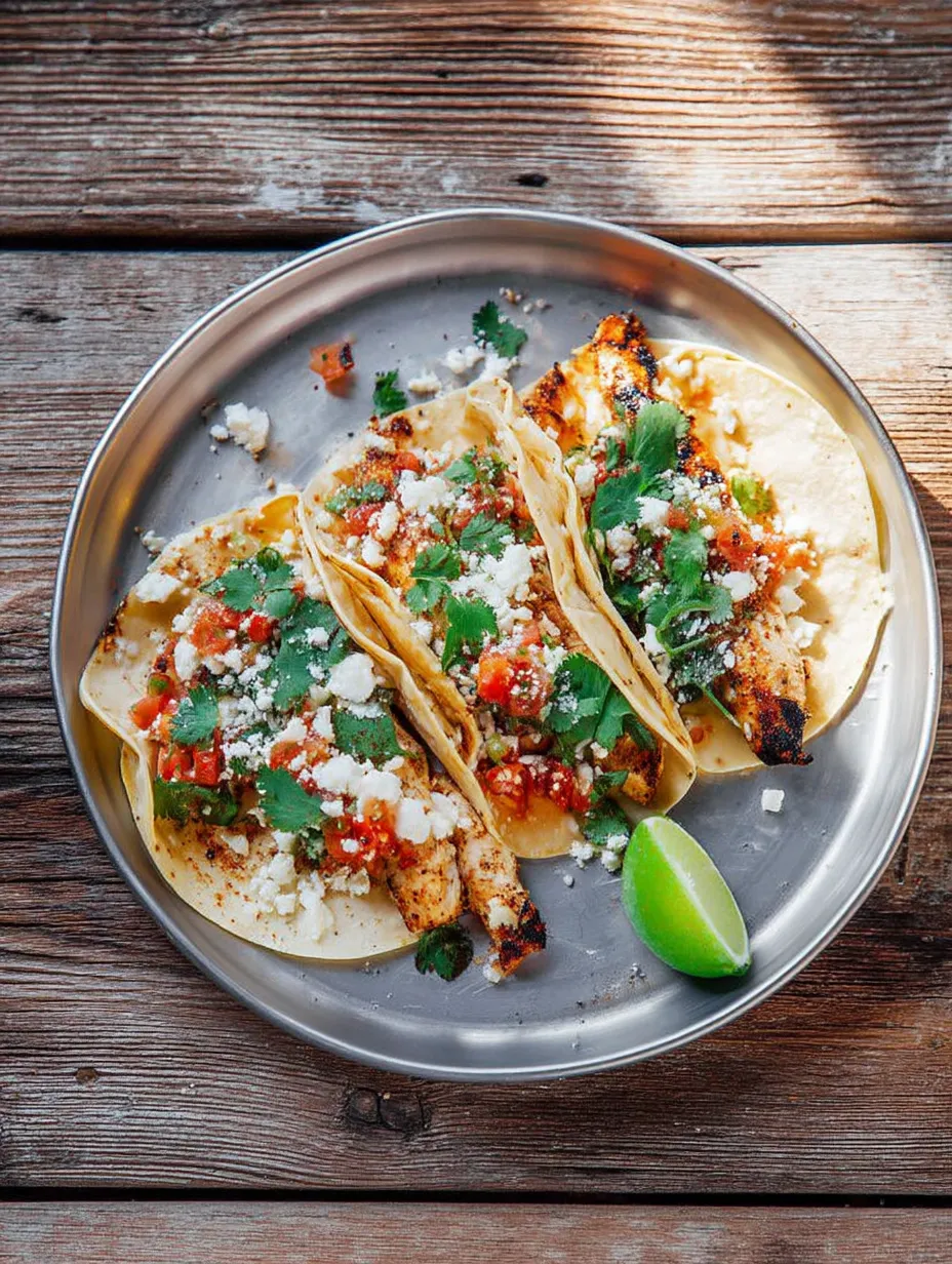 A plate of food with chicken and tacos.