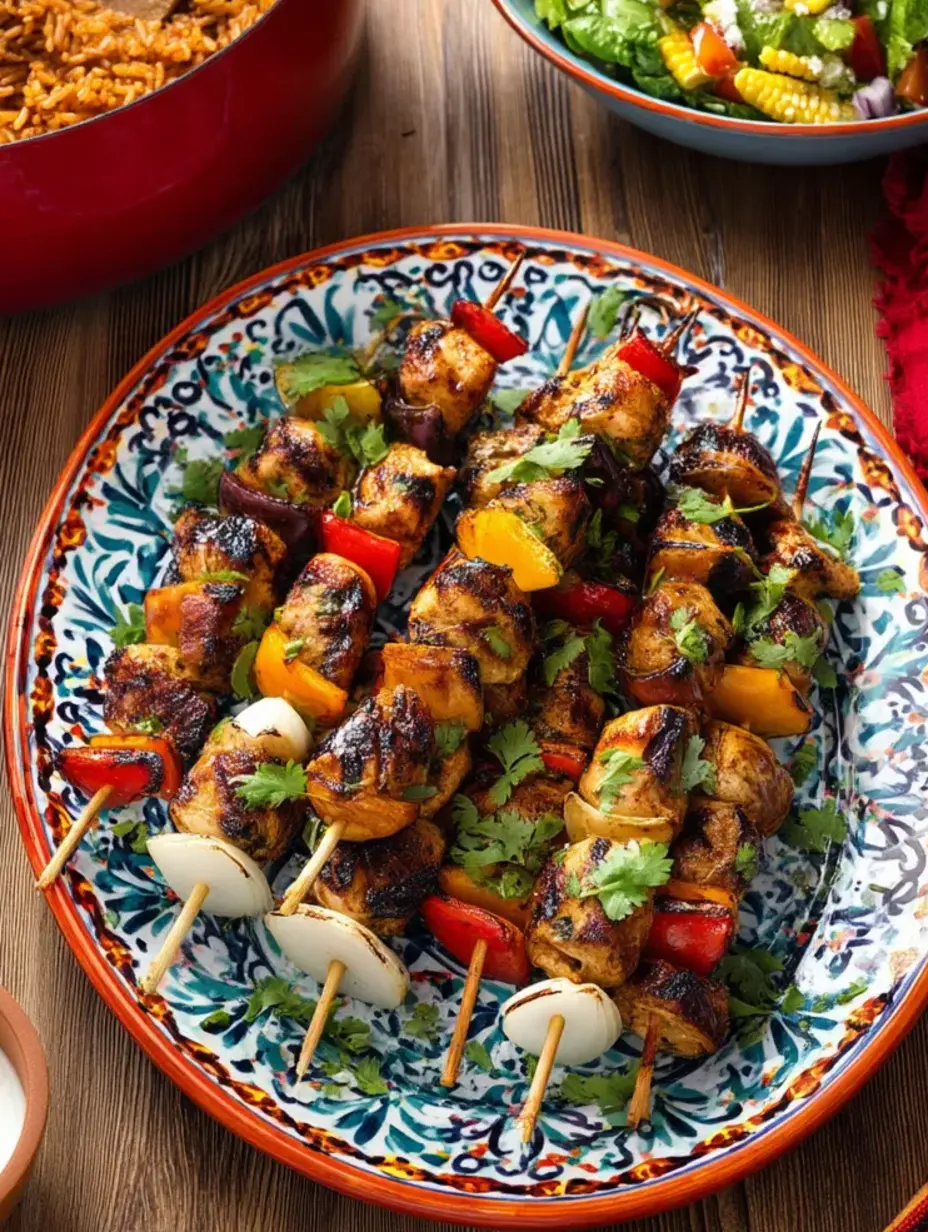 A plate of shish kabob with a variety of vegetables.