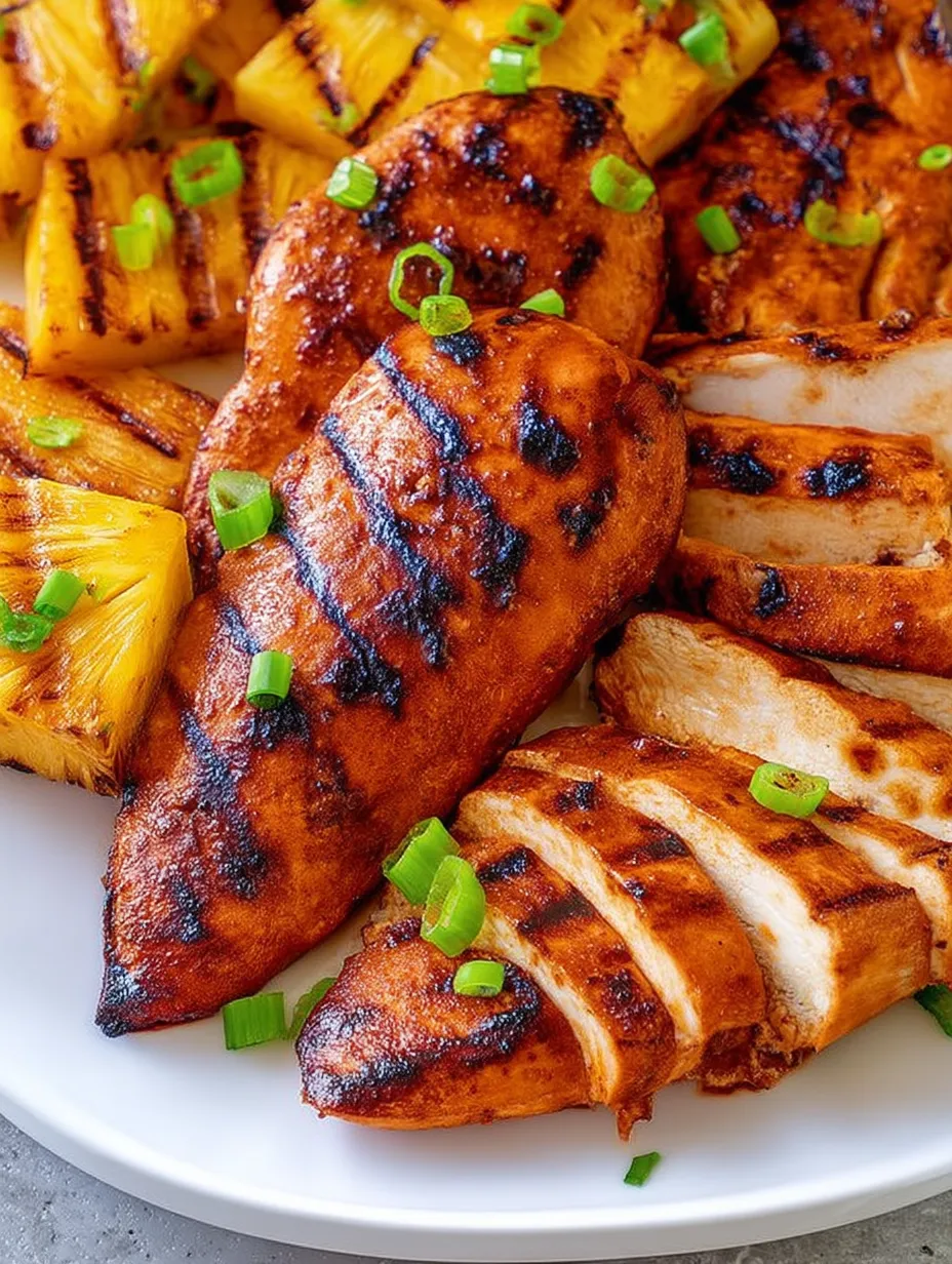 A plate of grilled chicken with green onions.