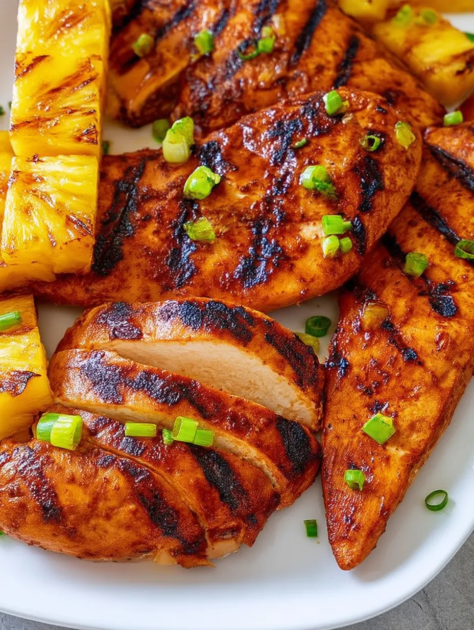 A plate of food with pineapple and meat.