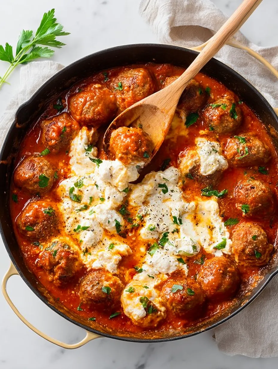 A bowl of meatballs with a wooden spoon.