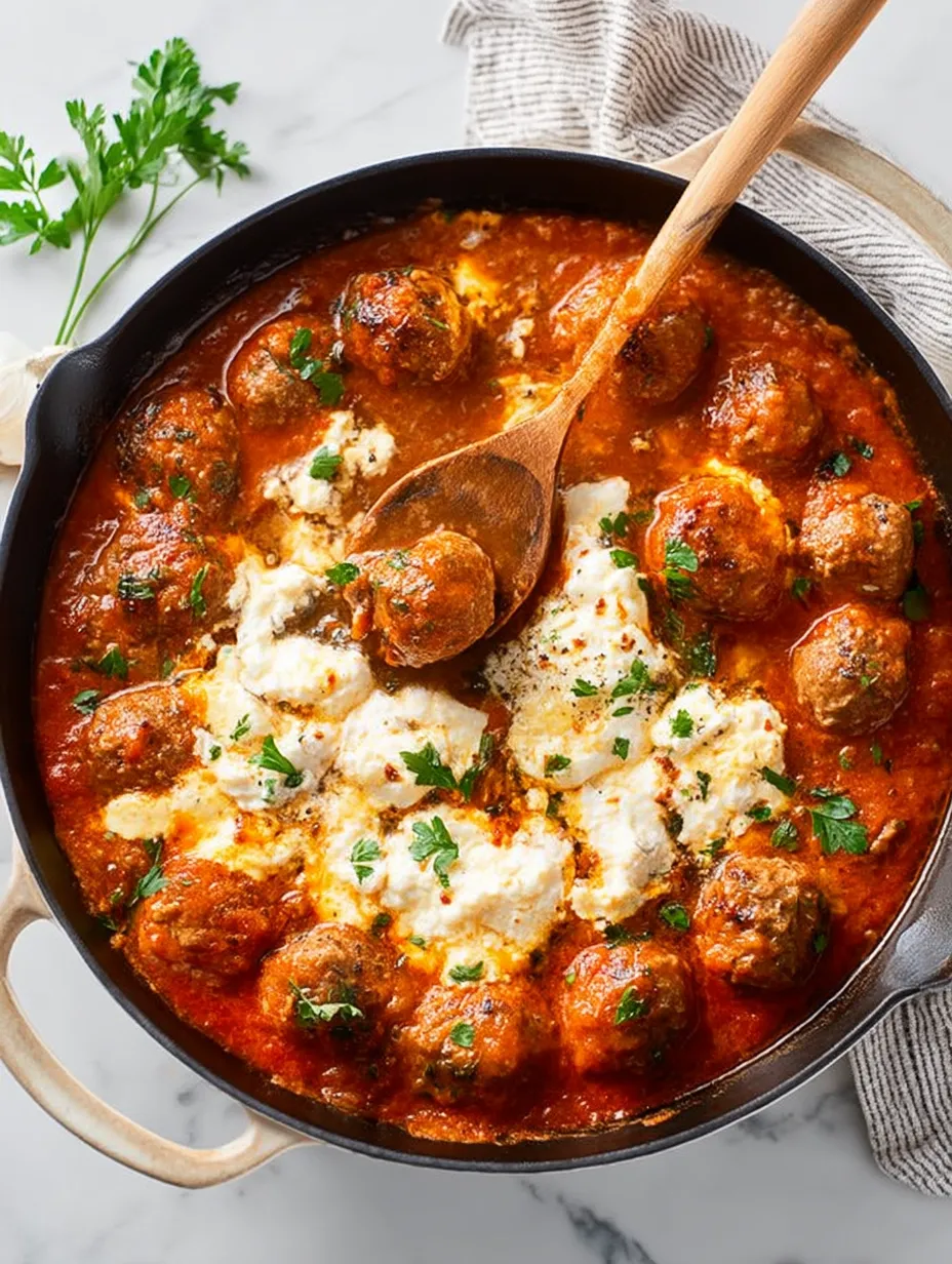 A bowl of meatballs with a wooden spoon in it.