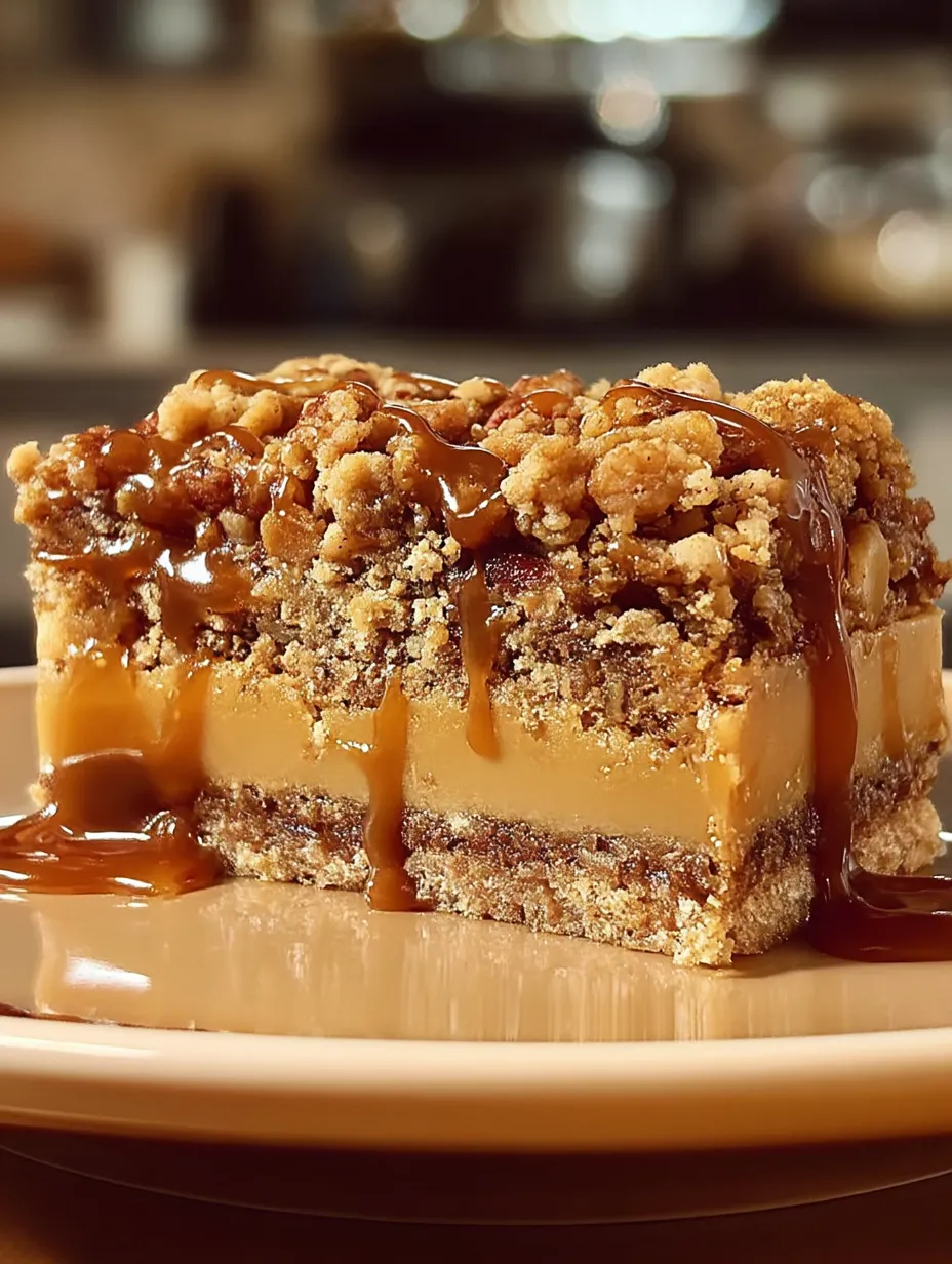 A slice of cake with caramel sauce.