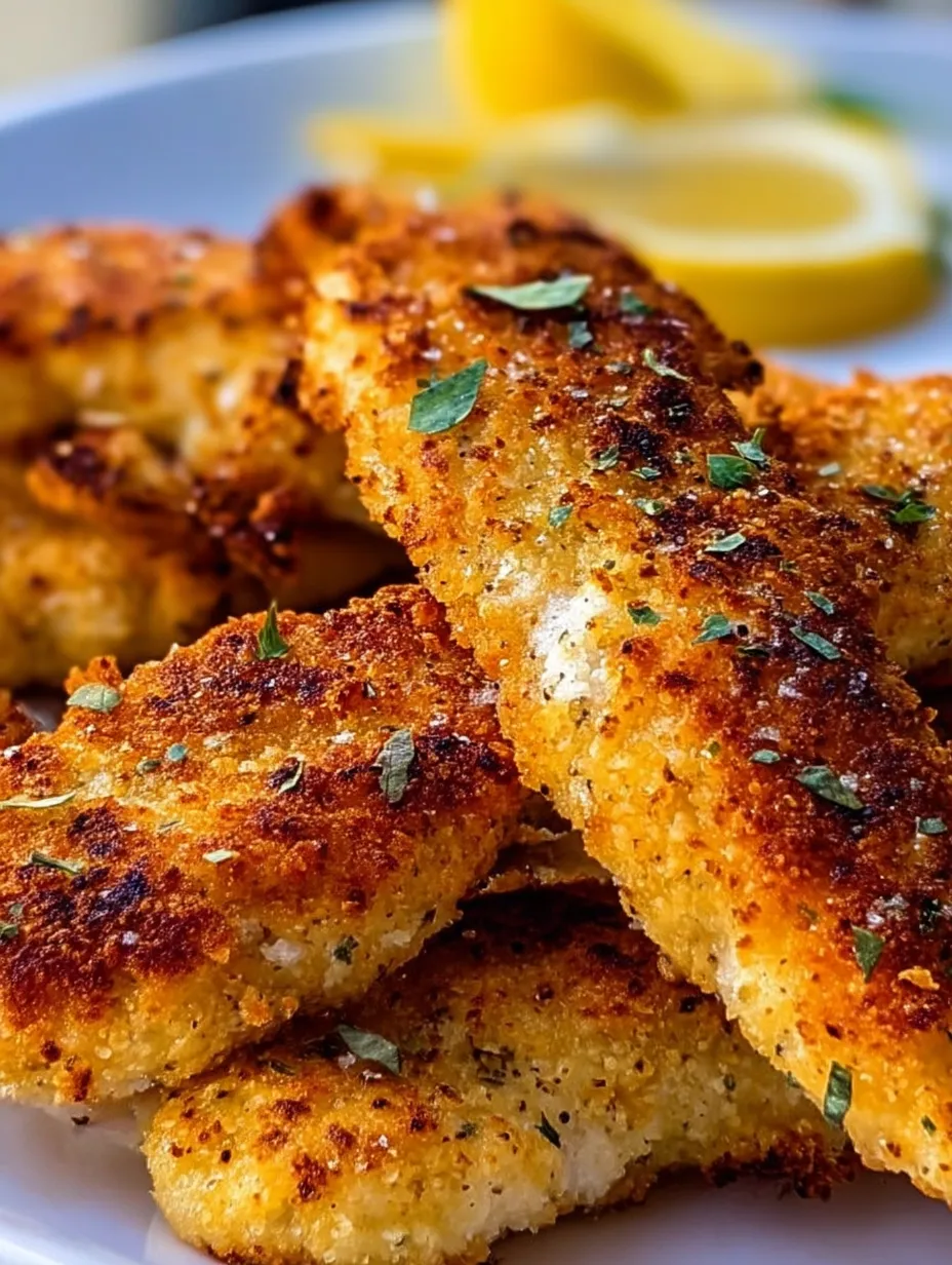 Fried chicken with lemon wedge.
