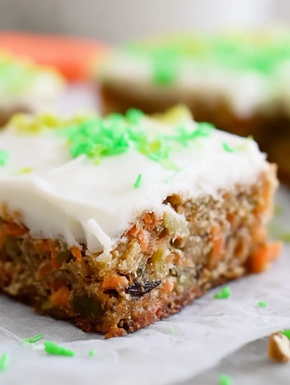 A slice of carrot cake with green sprinkles.
