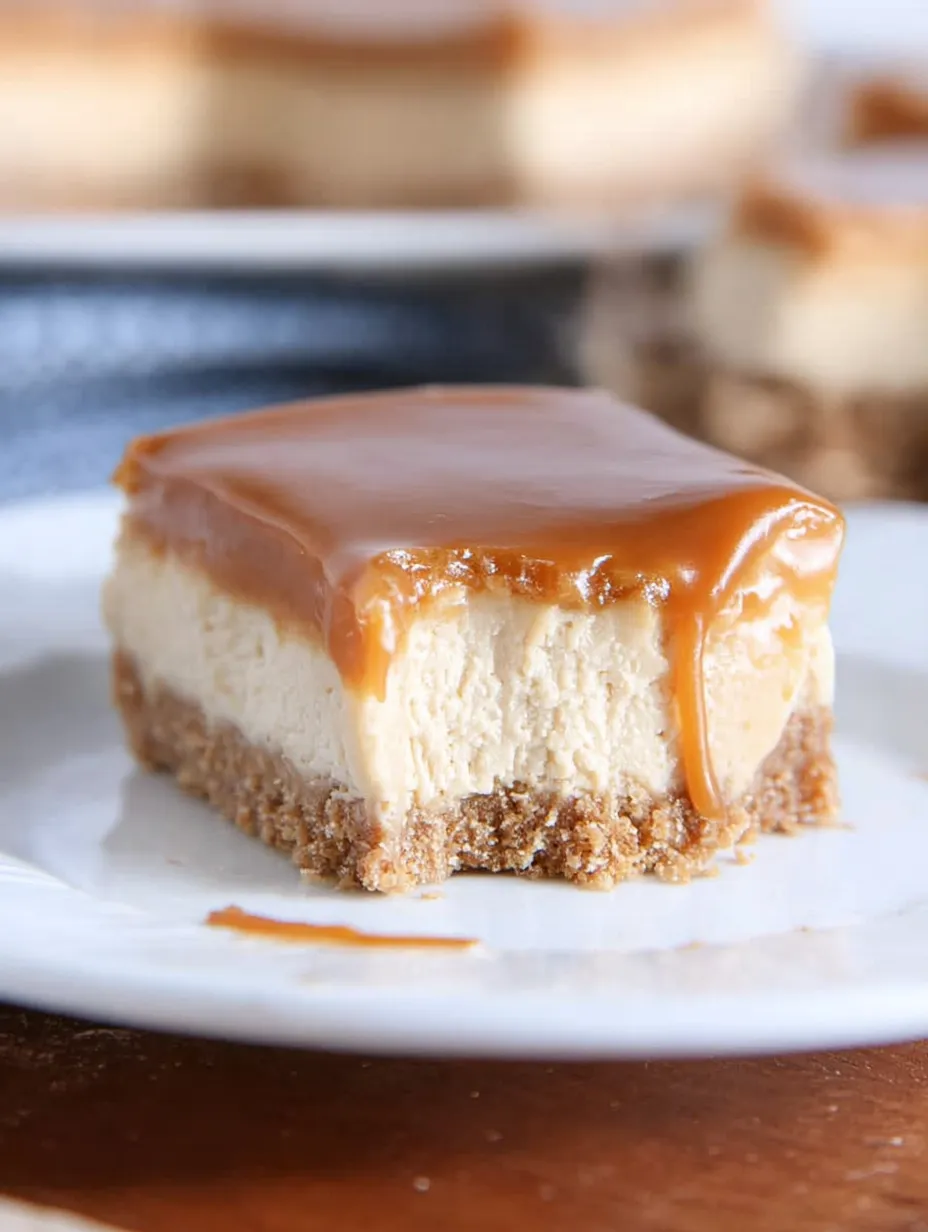 A slice of cheesecake with caramel sauce.