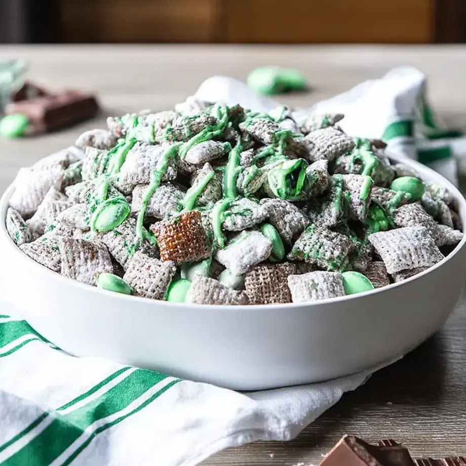 A bowl of cereal with green and white marshmallows.