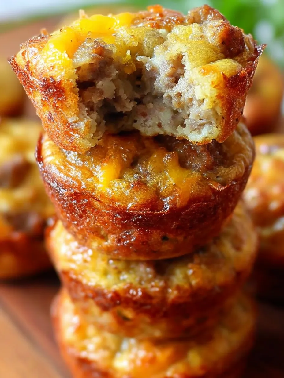 A pile of cheesy meat-filled muffins stacked on each other.