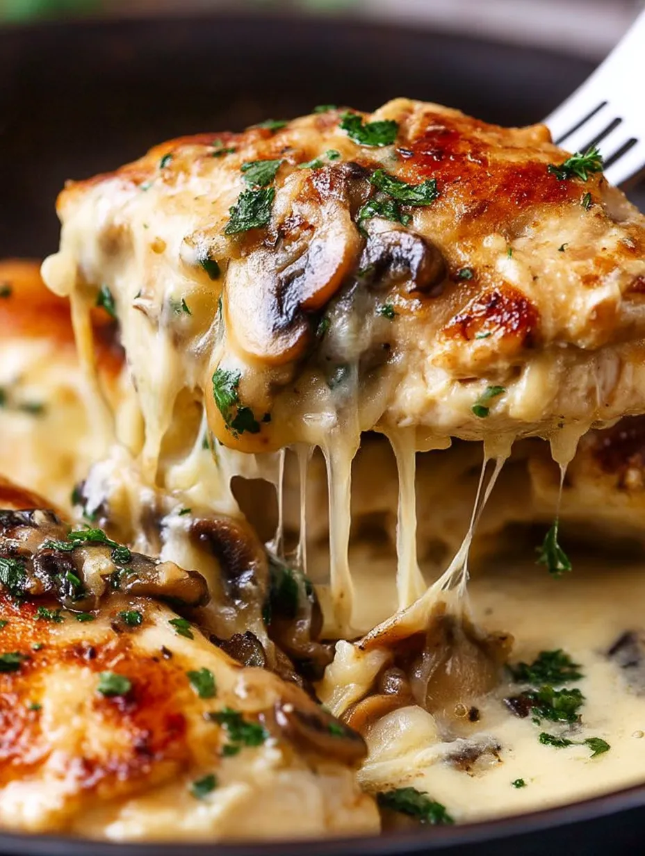 A piece of food with mushrooms on it.