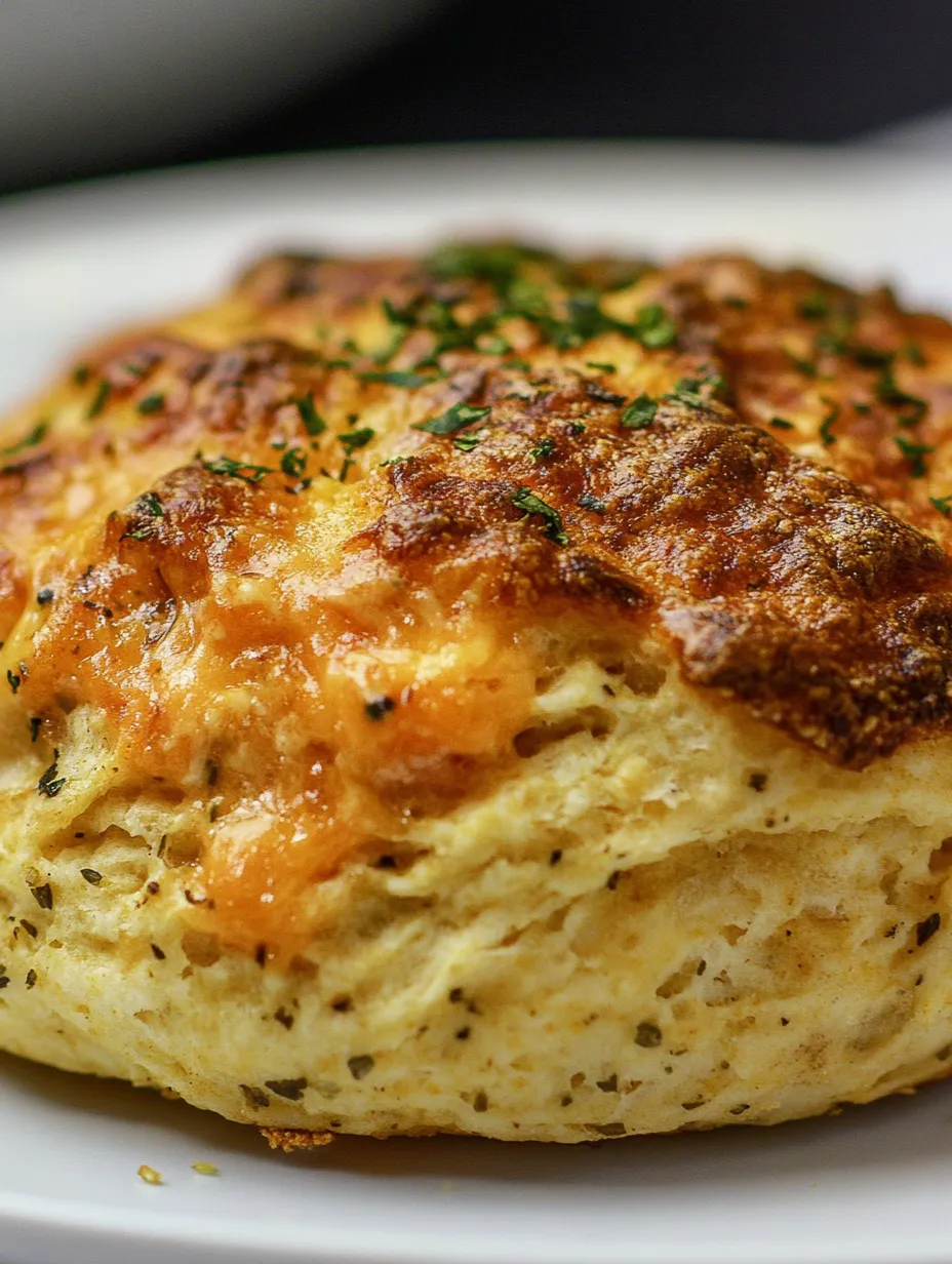 A close up of a cheese and herb filled biscuit.