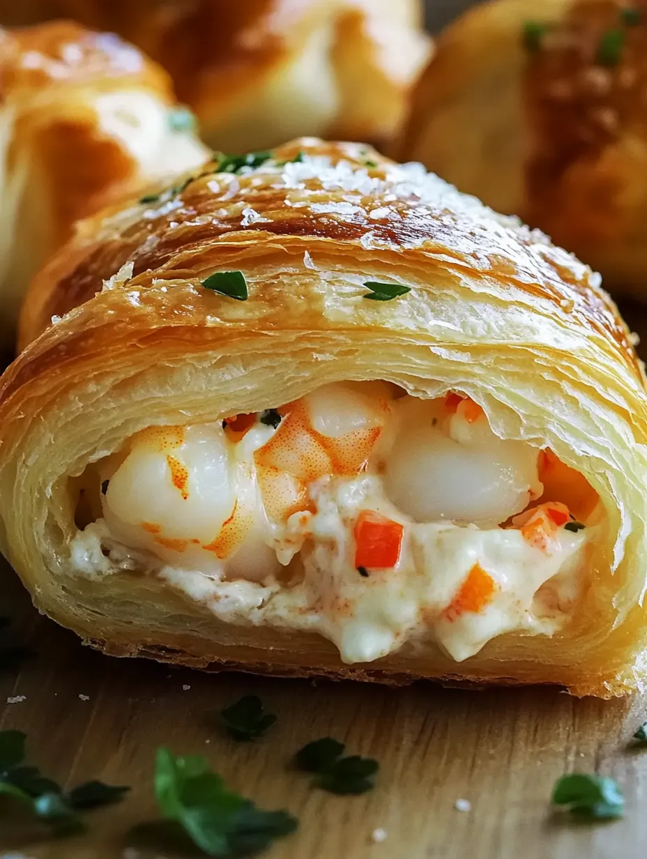 A pastry with a filling of shrimp and cheese.