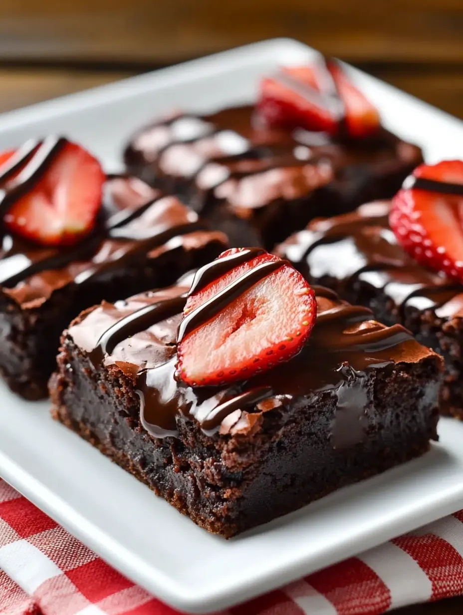A chocolate dessert with strawberries on top.