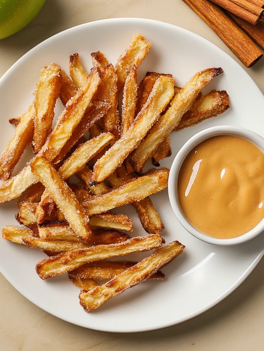 A plate of fries with a dipping sauce.