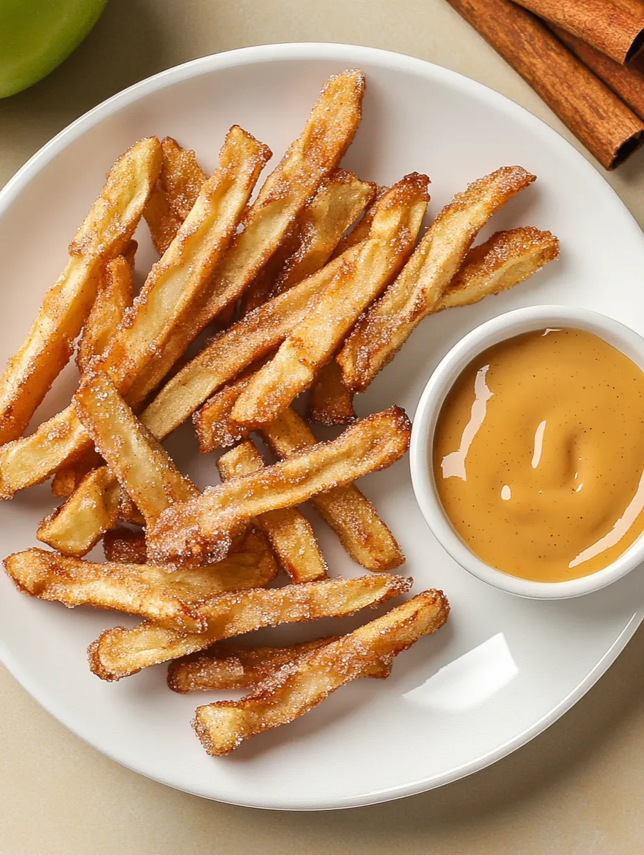 A plate of french fries with a dipping sauce.
