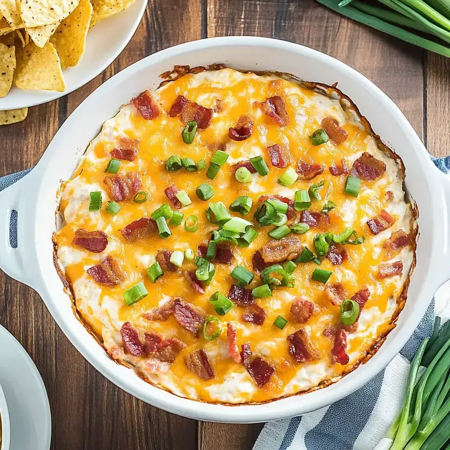 A bowl of cheese and bacon casserole.