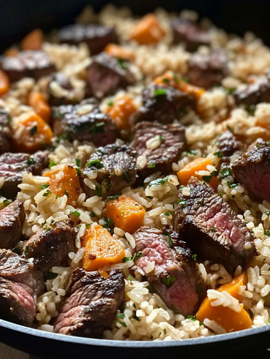 A plate of rice with meat and vegetables.