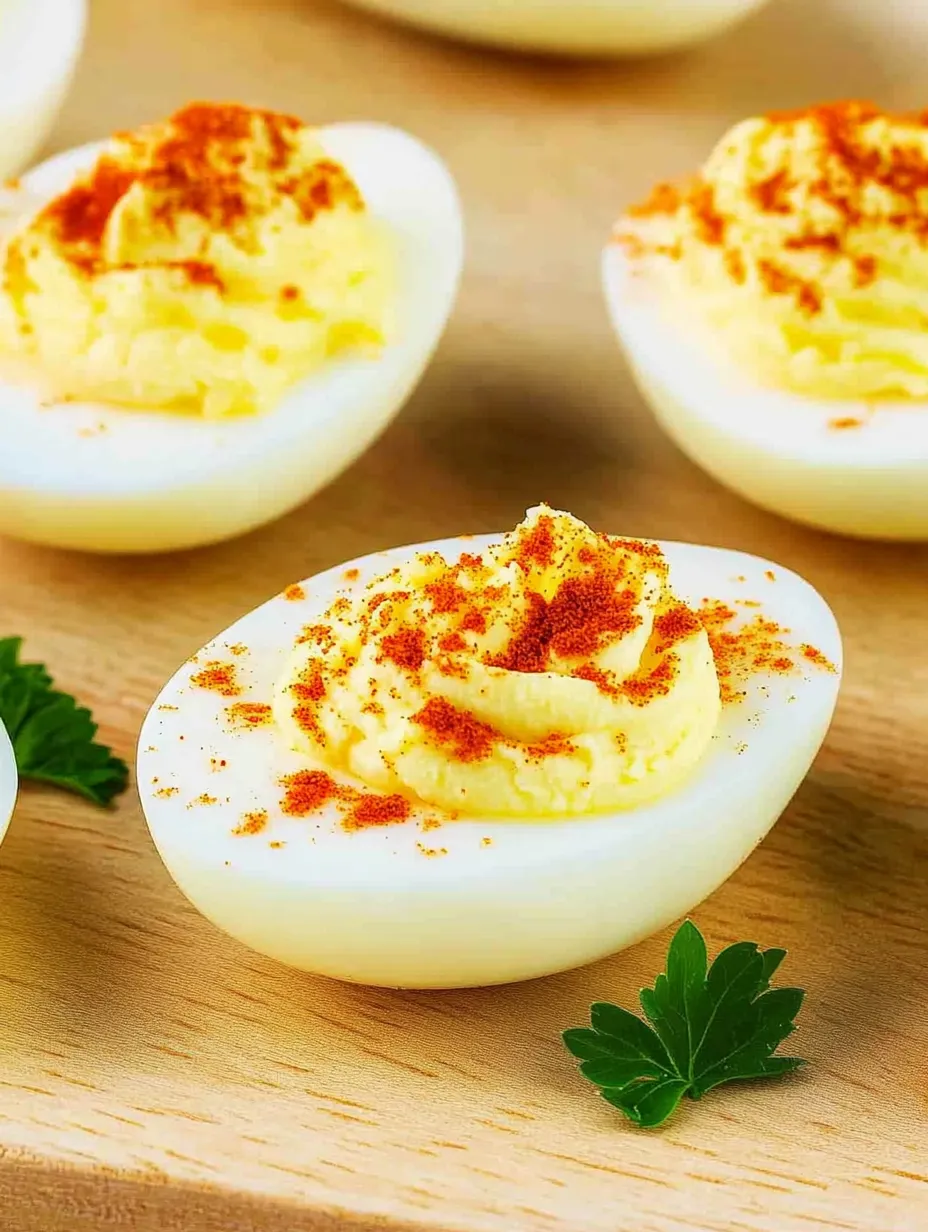 A plate of eggs with orange seasoning.