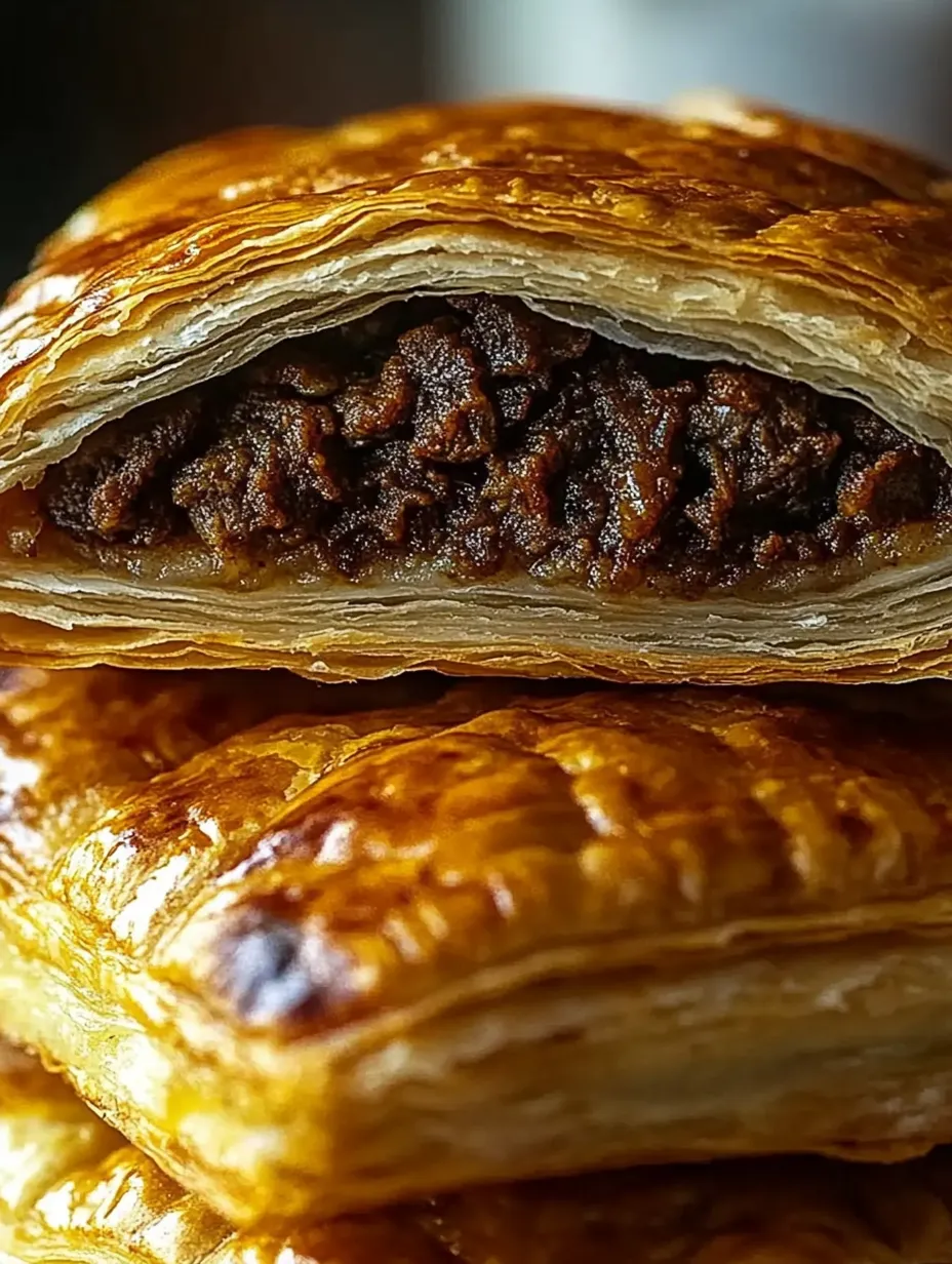A pastry with a filling of meat and cheese.