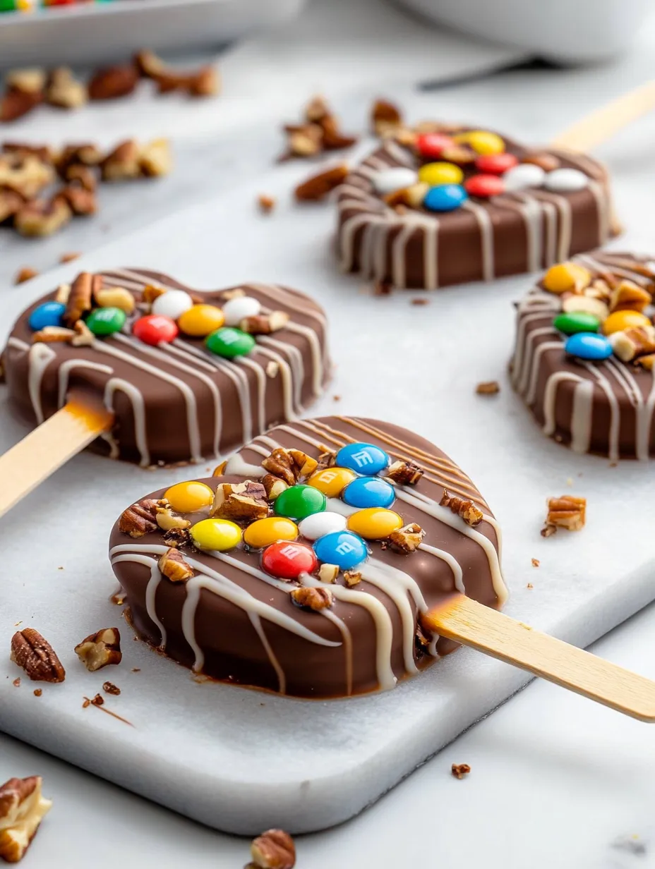 A chocolate cake with M&M's and nuts on it.