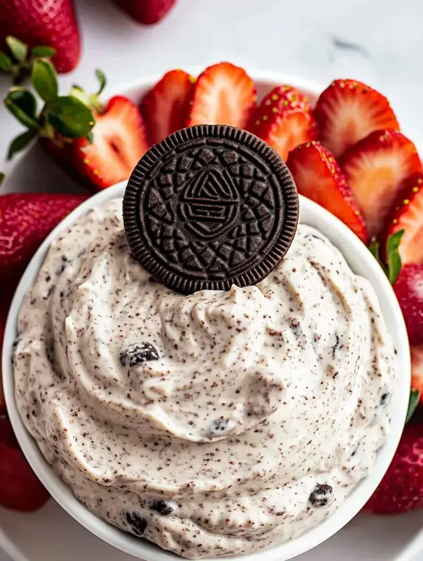 A bowl of strawberries and a cookie.