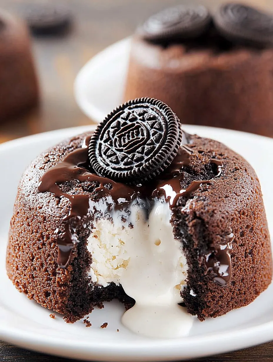 A chocolate cake with a cookie on top.