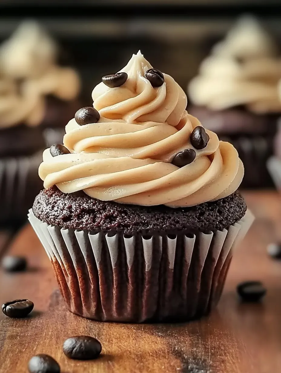 A cupcake with a chocolate frosting and a chocolate sprinkle on top.