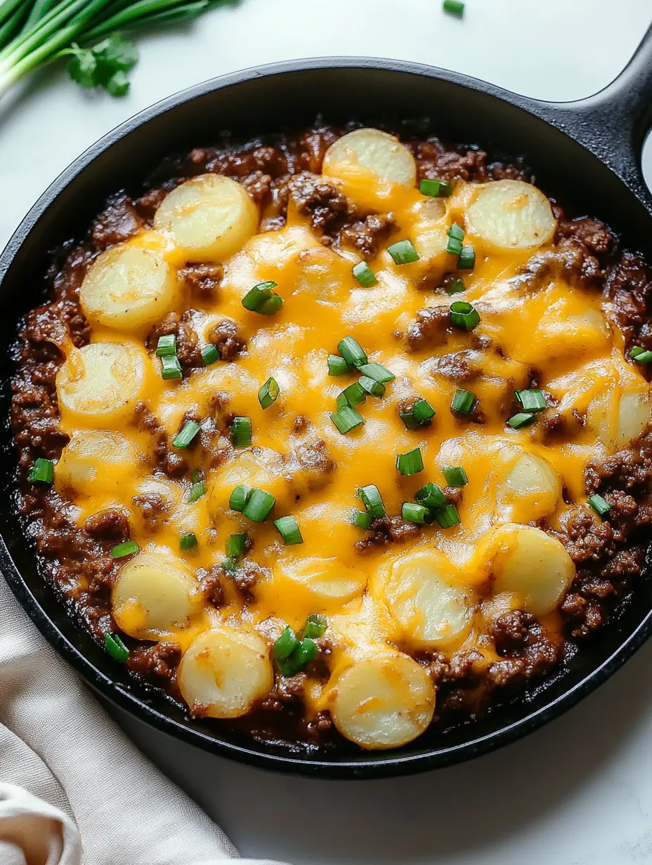 A skillet of beef and potatoes.