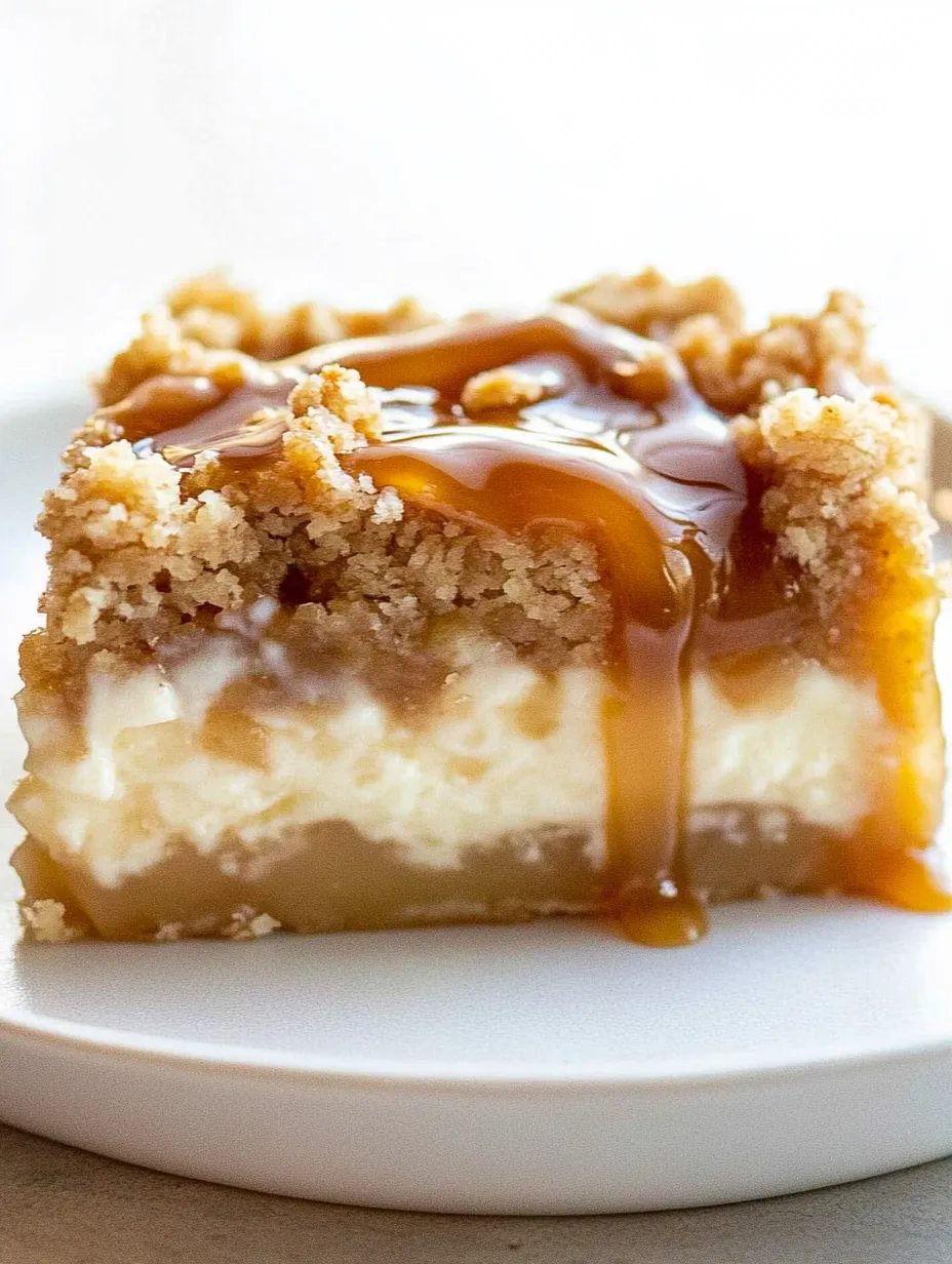 A piece of pie with caramel sauce on top.