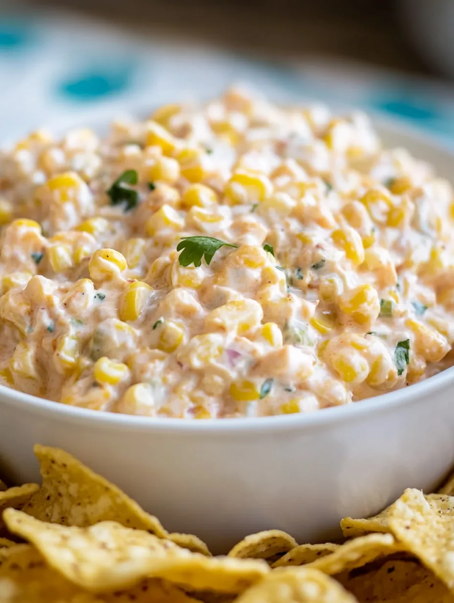 A bowl of corn salad with chips.