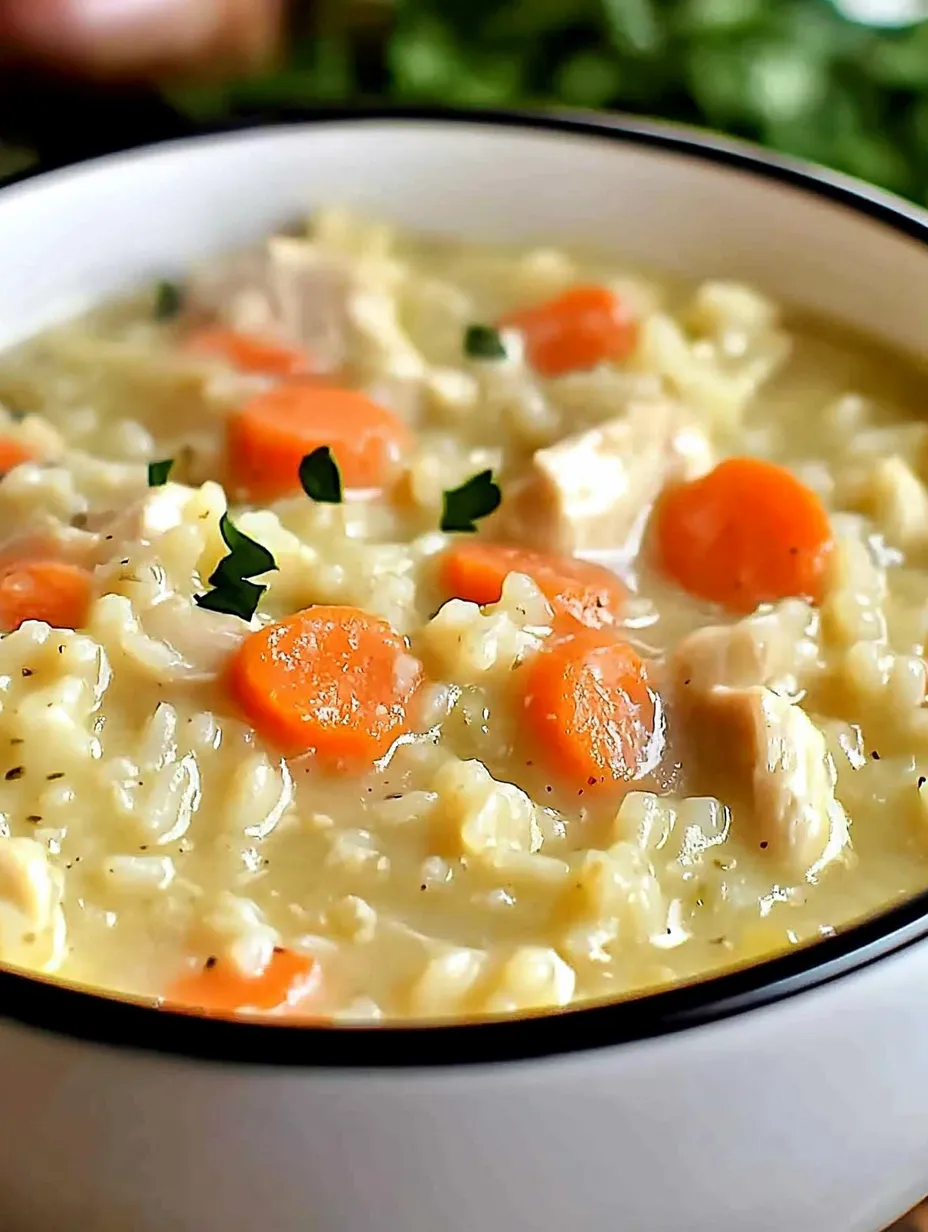 A bowl of soup with carrots and chicken.