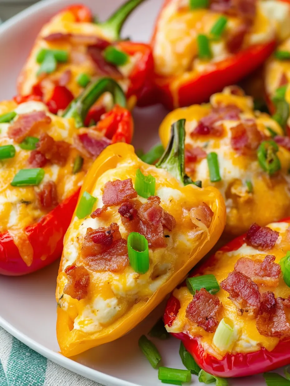 Bacon and cheese stuffed peppers on a plate.