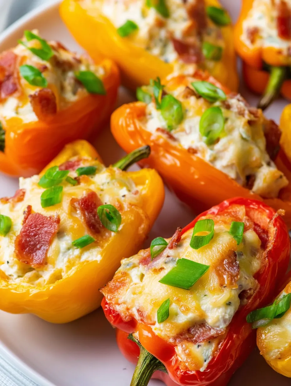 Sliced peppers with cheese and bacon.