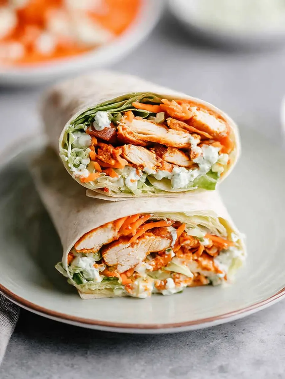 A chicken wrap with lettuce and blue cheese.