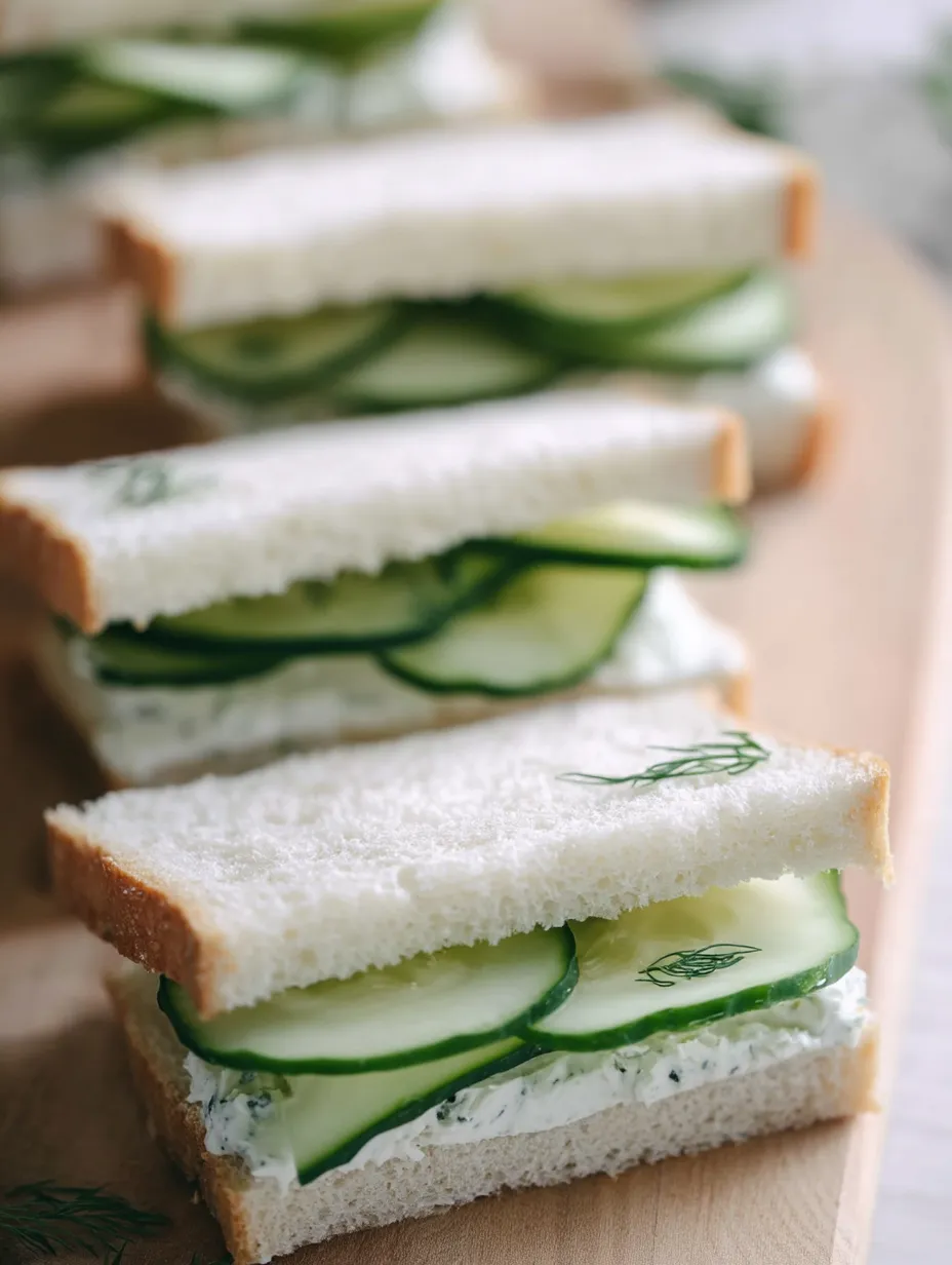 A sandwich with cucumber slices on top.
