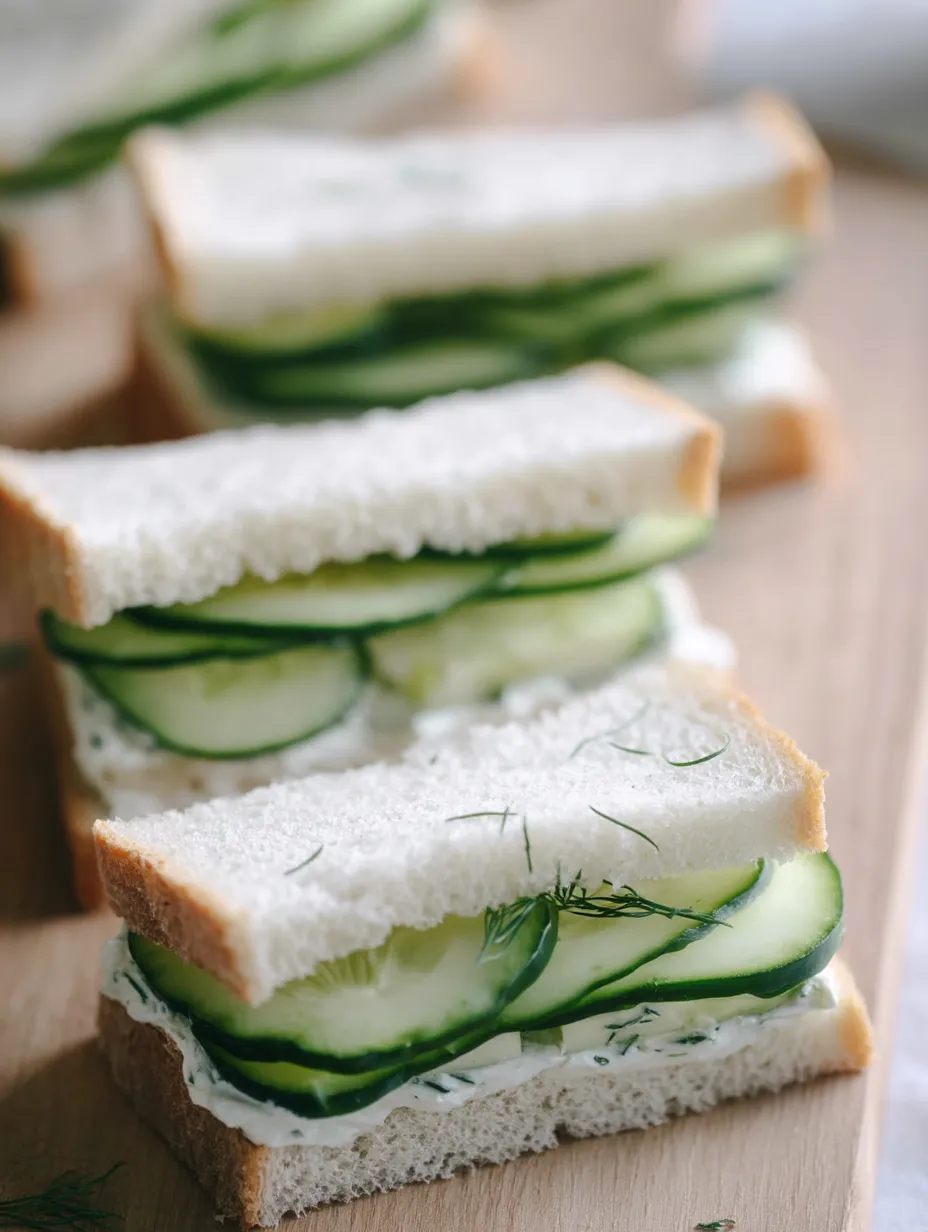 A sandwich with cucumber slices on top.