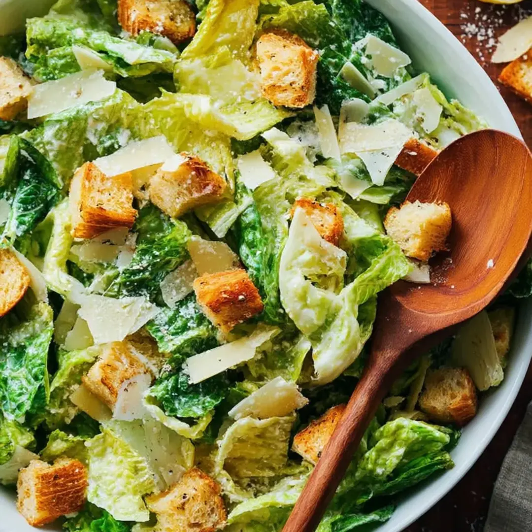 A bowl of salad with croutons and cheese.
