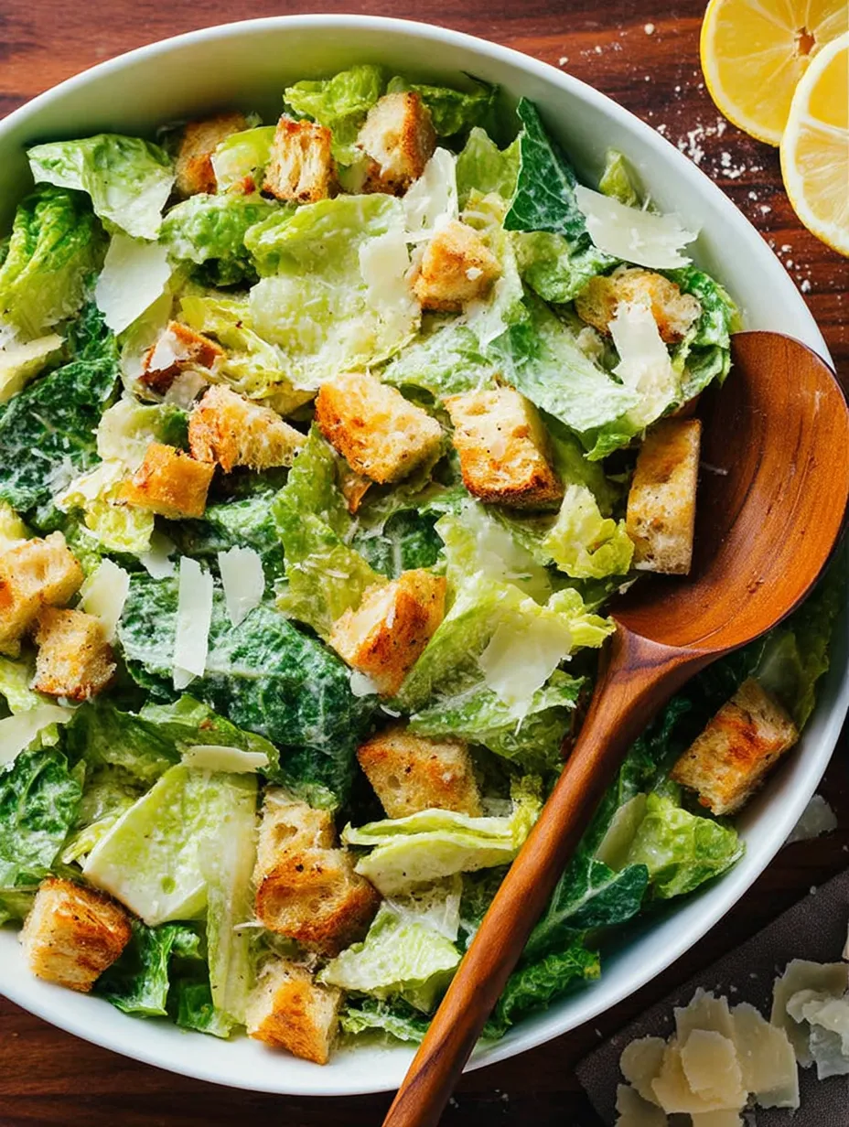 A bowl of salad with croutons.