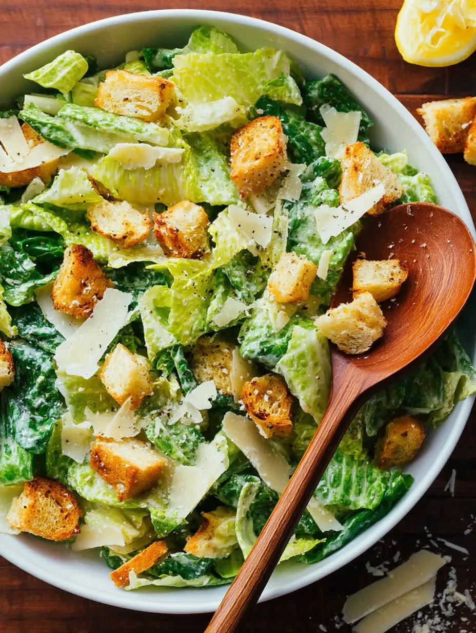A bowl of salad with croutons and cheese.
