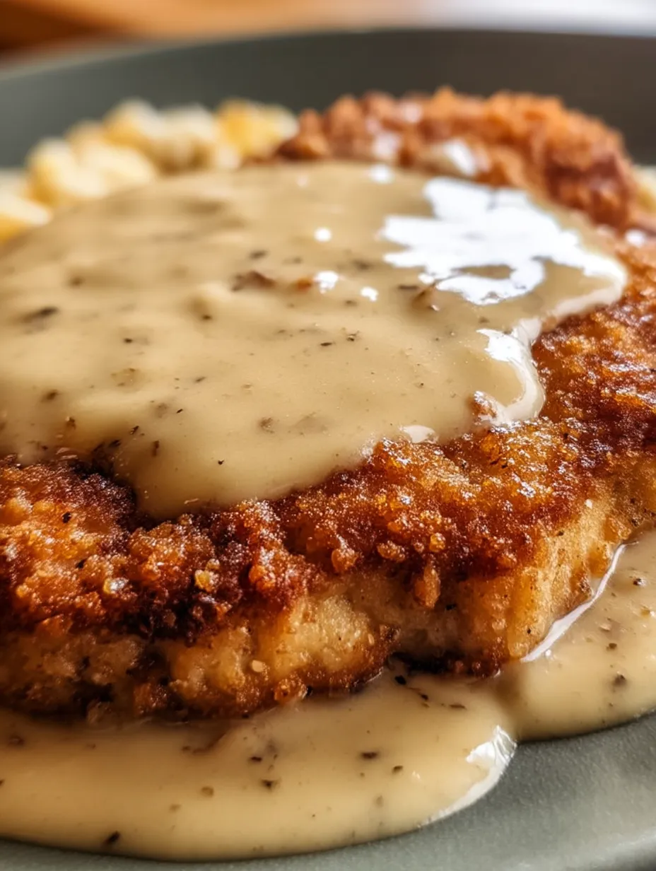 A slice of Chicken Fried Steak with Gravy.