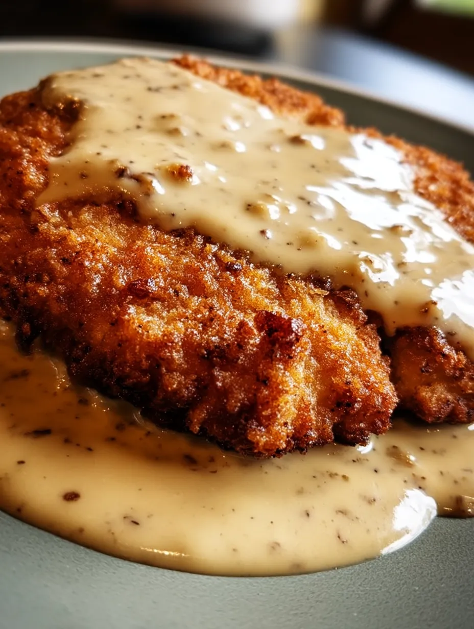 A piece of Chicken Fried Steak topped with gravy.