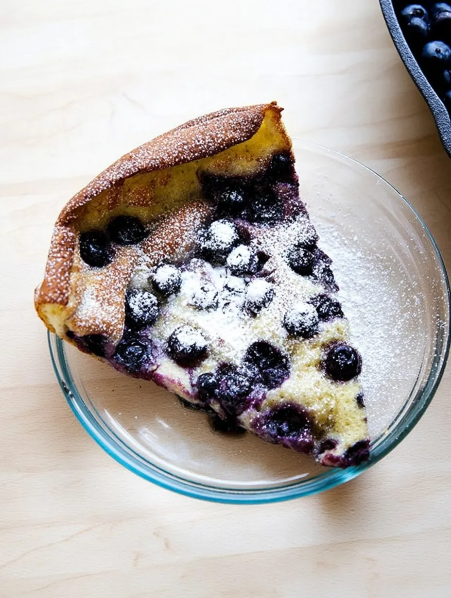 A slice of blueberry pie with powdered sugar on top.