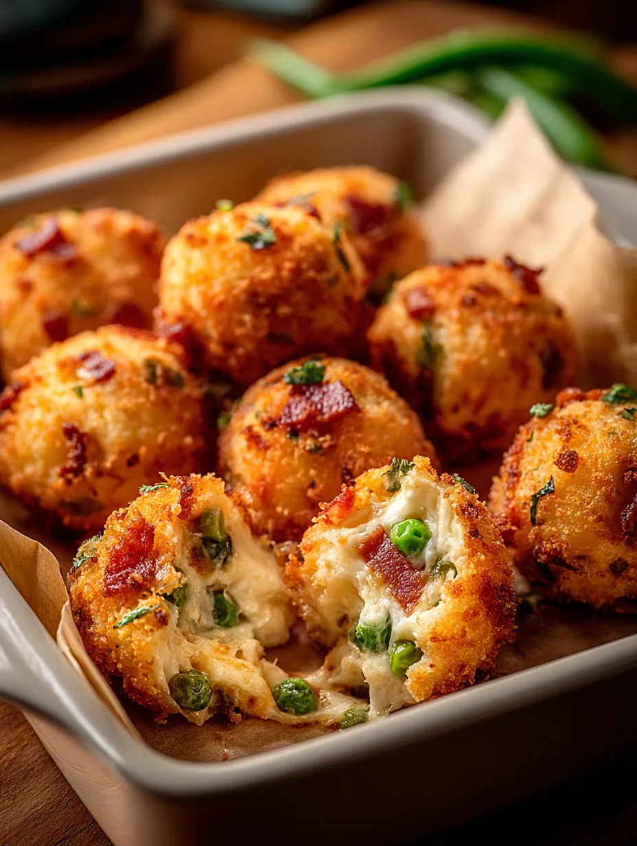 A bowl of bacon and cheese stuffed peas.